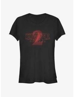 Outlet ⌛ Stranger Things Stranger Two Neon Logo 👧 Girls T-Shirt ✔️