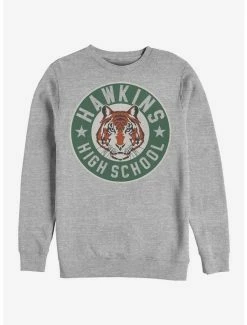Promo ⭐ Stranger Things Hawkins High Tiger Emblem Crew Sweatshirt 🎁