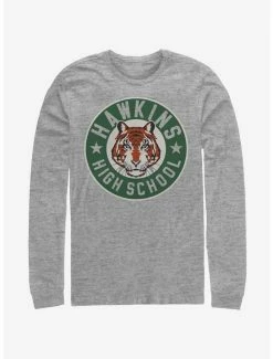 Budget ❤️ Stranger Things Hawkins High Tiger Emblem Long-Sleeve T-Shirt 😀