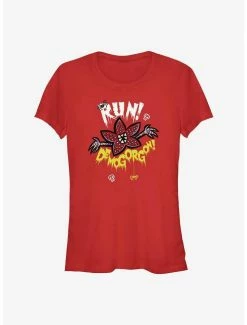 Brand new ✨ Stranger Things Run Away! Demogorgon! 👧 Girls T-Shirt 🎁