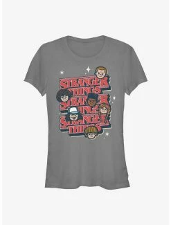 Brand new ❤️ Stranger Things Toon Character Text Stack 👧 Girls T-Shirt 💯