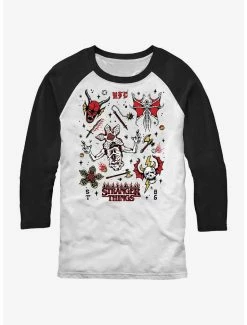 Flash Sale 🛒 Stranger Things Hellfire Club Doodles Raglan T-Shirt 👏