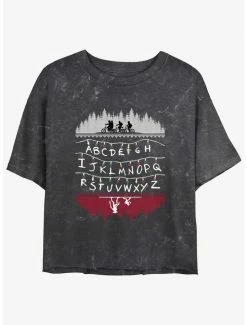 New ❤️ Stranger Things Alphabet Lights Mineral Wash Crop 👧 Girls T-Shirt 👏