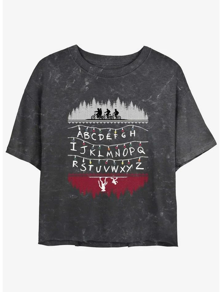 New โค๏ธ Stranger Things Alphabet Lights Mineral Wash Crop ๐ง Girls T-Shirt ๐ 1 New โค๏ธ Stranger Things Alphabet Lights Mineral Wash Crop ๐ง Girls T-Shirt ๐