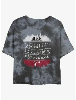 New 🥰 Stranger Things Alphabet Lights Mineral Wash Crop 👧 Girls T-Shirt ⭐