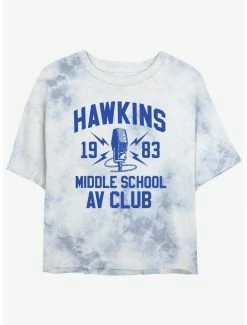 Best Sale 🔥 Stranger Things Hawkins AV Club Mineral Wash Crop 👧 Girls T-Shirt 🔔