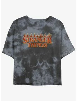 Wholesale 😉 Stranger Things Fire Logo Mineral Wash Crop 👧 Girls T-Shirt ❤️