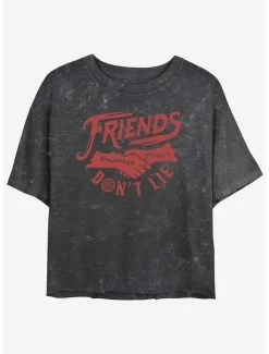 Cheapest 🔥 Stranger Things Friends Don't Lie Mineral Wash Crop 👧 Girls T-Shirt 😉