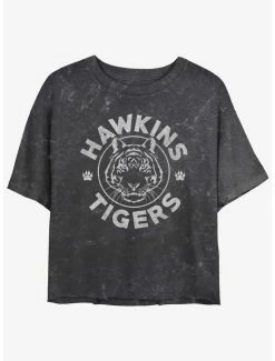 Best Sale 👍 Stranger Things Hawkins Tigers Mineral Wash Crop 👧 Girls T-Shirt ✔️