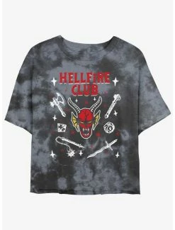 Coupon 🎉 Stranger Things Hellfire Club Mineral Wash Crop 👧 Girls T-Shirt 😉