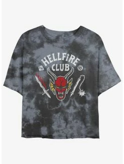 Best Sale ❤️ Stranger Things Hellfire Club Mineral Wash Crop 👧 Girls T-Shirt 🧨