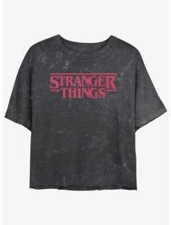 Budget 🔥 Stranger Things Logo Mineral Wash Crop 👧 Girls T-Shirt ✔️