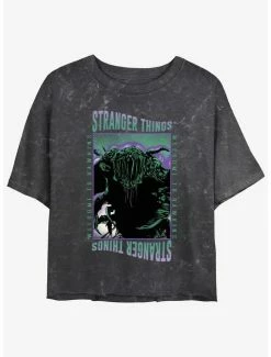 Outlet 🎁 Stranger Things Monster Things Mineral Wash Crop 👧 Girls T-Shirt 👏
