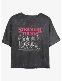 Promo 🥰 Stranger Things Stranger Squad Mineral Wash Crop 👧 Girls T-Shirt 👏