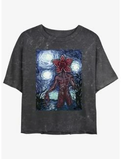 Best Pirce ✨ Stranger Things Starry Demogorgon Mineral Wash Crop 👧 Girls T-Shirt ⭐