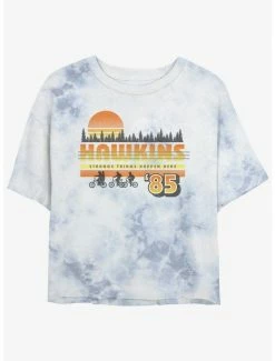 Best Pirce 💯 Stranger Things Hawkins Vintage Sunsnet Mineral Wash Crop 👧 Girls T-Shirt 🥰