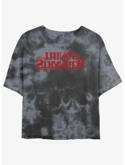 Cheapest 👍 Stranger Things Upside Down Logo Mineral Wash Crop 👧 Girls T-Shirt 😀