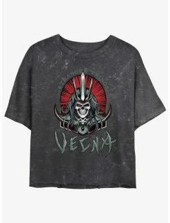 Best Sale 👏 Stranger Things Vecna Tombstone Badge Mineral Wash Crop 👧 Girls T-Shirt 😍
