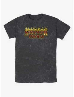 Wholesale 👍 Stranger Things Flaming Logo Mineral Wash T-Shirt 🛒