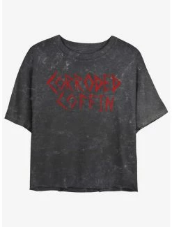 Cheap ✨ Stranger Things Corroded Coffin Mineral Wash Crop 👧 Girls T-Shirt 🧨