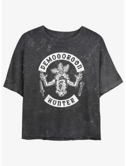 Best Pirce ✨ Stranger Things Demogorgon Hunter Mineral Wash Crop 👧 Girls T-Shirt ✨