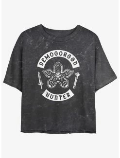 Flash Sale 🛒 Stranger Things Demogorgon Hunter Mineral Wash Crop 👧 Girls T-Shirt 🧨