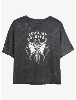 Top 10 💯 Stranger Things Demobat Slayer Mineral Wash Crop 👧 Girls T-Shirt 🌟