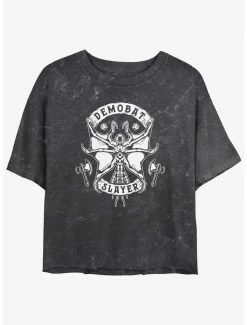 Promo 💯 Stranger Things Demobat Slayer Mineral Wash Crop 👧 Girls T-Shirt 😍