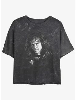 Cheap 🌟 Stranger Things Eddie Munson Portrait Mineral Wash Crop 👧 Girls T-Shirt 😀