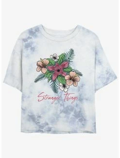 Coupon 🛒 Stranger Things Floral Things Mineral Wash Crop 👧 Girls T-Shirt 🎁