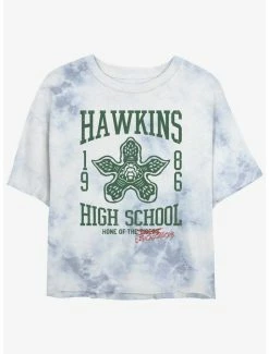 Best Sale ✨ Stranger Things Hawkins High Demogorgons Mineral Wash Crop 👧 Girls T-Shirt ✔️