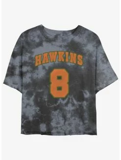 Cheap 🔔 Stranger Things Hawkins Eight Mineral Wash Crop 👧 Girls T-Shirt 🌟