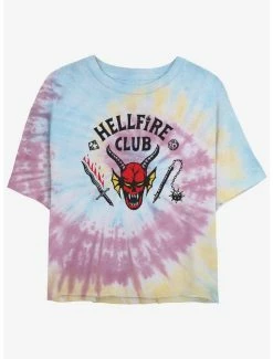 Discount 💯 Stranger Things Hellfire Club Tie-Dye Crop 👧 Girls T-Shirt ❤️