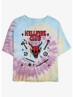 Hot Sale ❤️ Stranger Things Hellfire Club Tie-Dye Crop 👧 Girls T-Shirt 🧨
