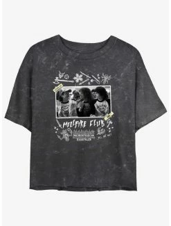 Best Sale 😉 Stranger Things Hellfire Club Scrapbook Mineral Wash Crop 👧 Girls T-Shirt ✔️