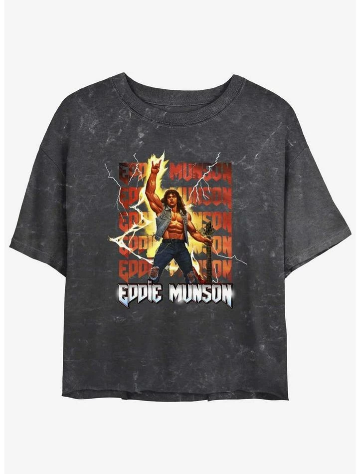 New 🎉 Stranger Things Eddie Munson Rock God Mineral Wash Crop 👧 Girls T-Shirt 😉 1 New 🎉 Stranger Things Eddie Munson Rock God Mineral Wash Crop 👧 Girls T-Shirt 😉
