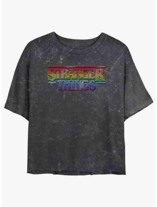 Best Pirce 💯 Stranger Things Rainbow Logo Mineral Wash Crop 👧 Girls T-Shirt 🤩 -Stranger Things Sales Shop 19931297 hi