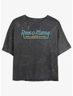 Discount 👏 Stranger Things Rink-O-Mania Logo Mineral Wash Crop 👧 Girls T-Shirt ⌛