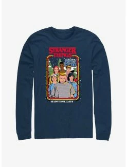 Deals 👏 Stranger Things Happy Holidays Stranger Squad Long-Sleeve T-Shirt 🔔