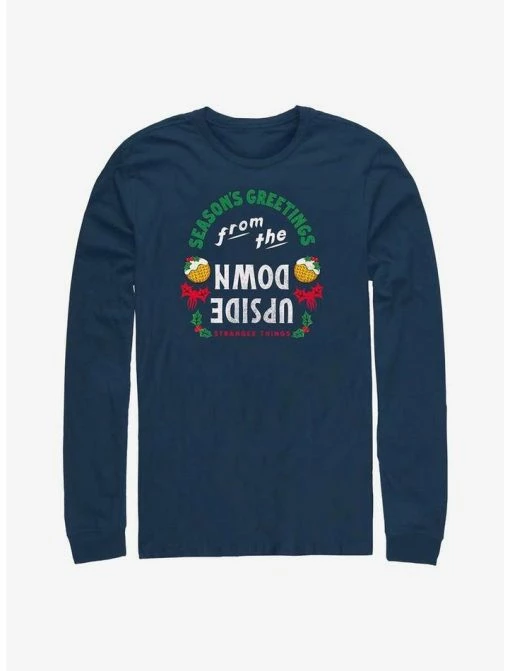 Best Pirce 💯 Stranger Things Season's Greetings From The Upside Down Long-Sleeve T-Shirt 😍 -Stranger Things Sales Shop 20047233 hi