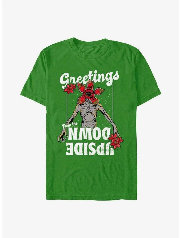 Outlet ⭐ Stranger Things Demogorgon Season's Greetings T-Shirt ⌛ 1 Outlet ⭐ Stranger Things Demogorgon Season's Greetings T-Shirt ⌛