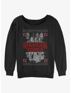 Outlet 👍 Stranger Things Upside Down Ugly 🎅 Christmas 👧 Girls Slouchy Sweatshirt 🧨