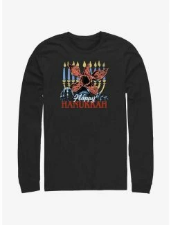 Discount 😀 Stranger Things Demogorgon Happy Hanukkah Long-Sleeve T-Shirt 😀