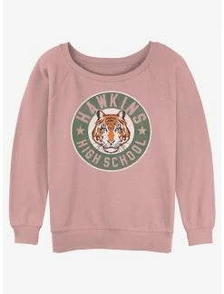 New 🎉 Stranger Things Hawkins High Tiger Emblem 👧 Girls Slouchy Sweatshirt 😍
