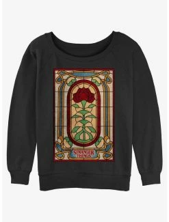 Best Sale 🥰 Stranger Things Stained Glass Rose 👧 Girls Slouchy Sweatshirt 🥰
